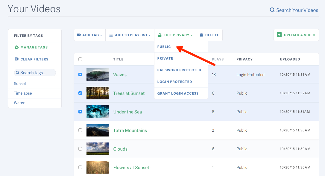 Select the new privacy setting for your videos hosted by SproutVideo