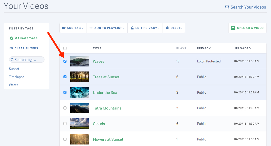 Select the online hosted videos you want to edit