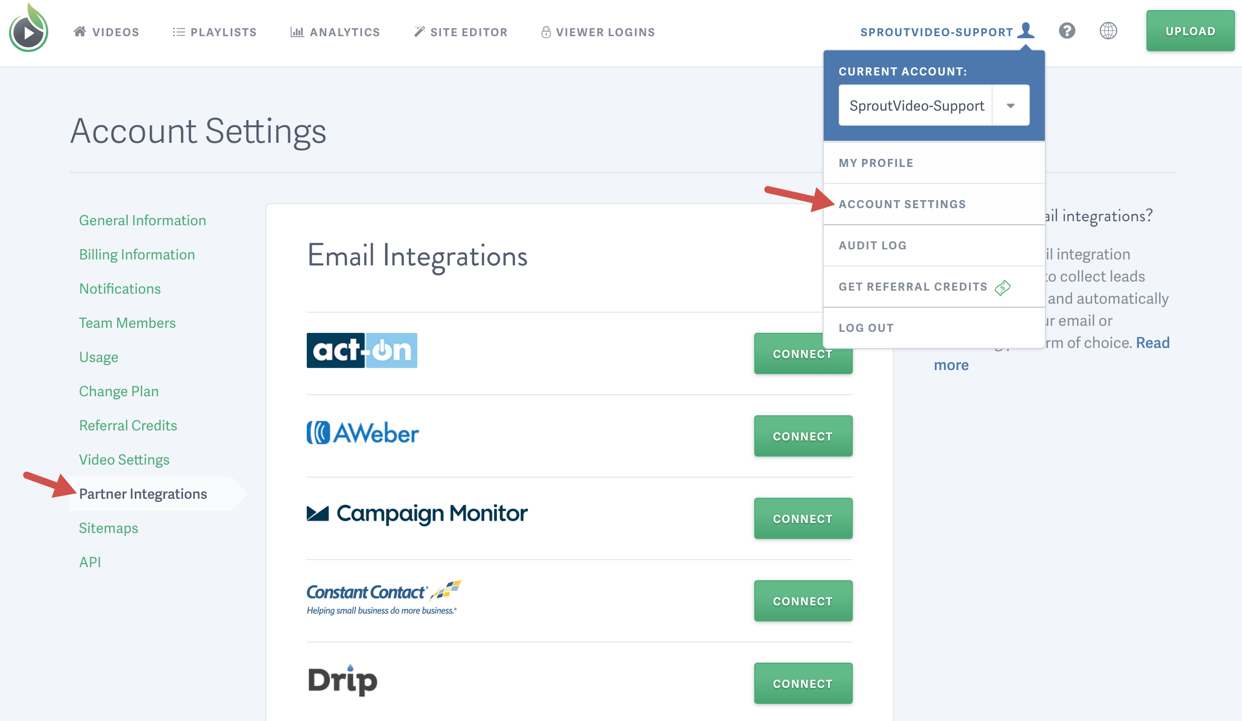 How to find Email integrations