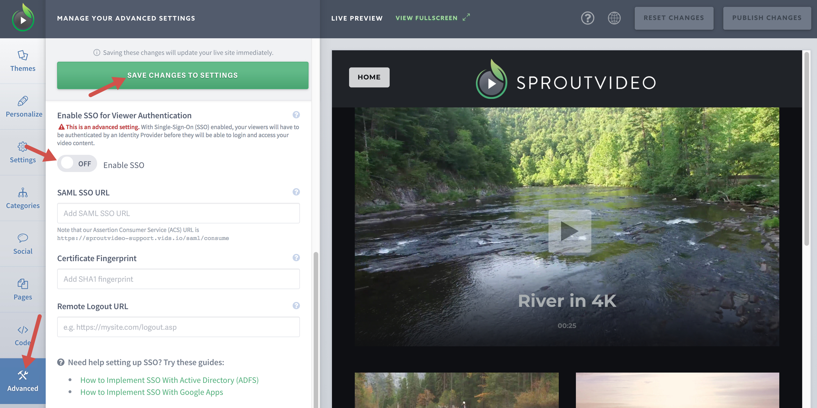 enable SSO for your SproutVideo website