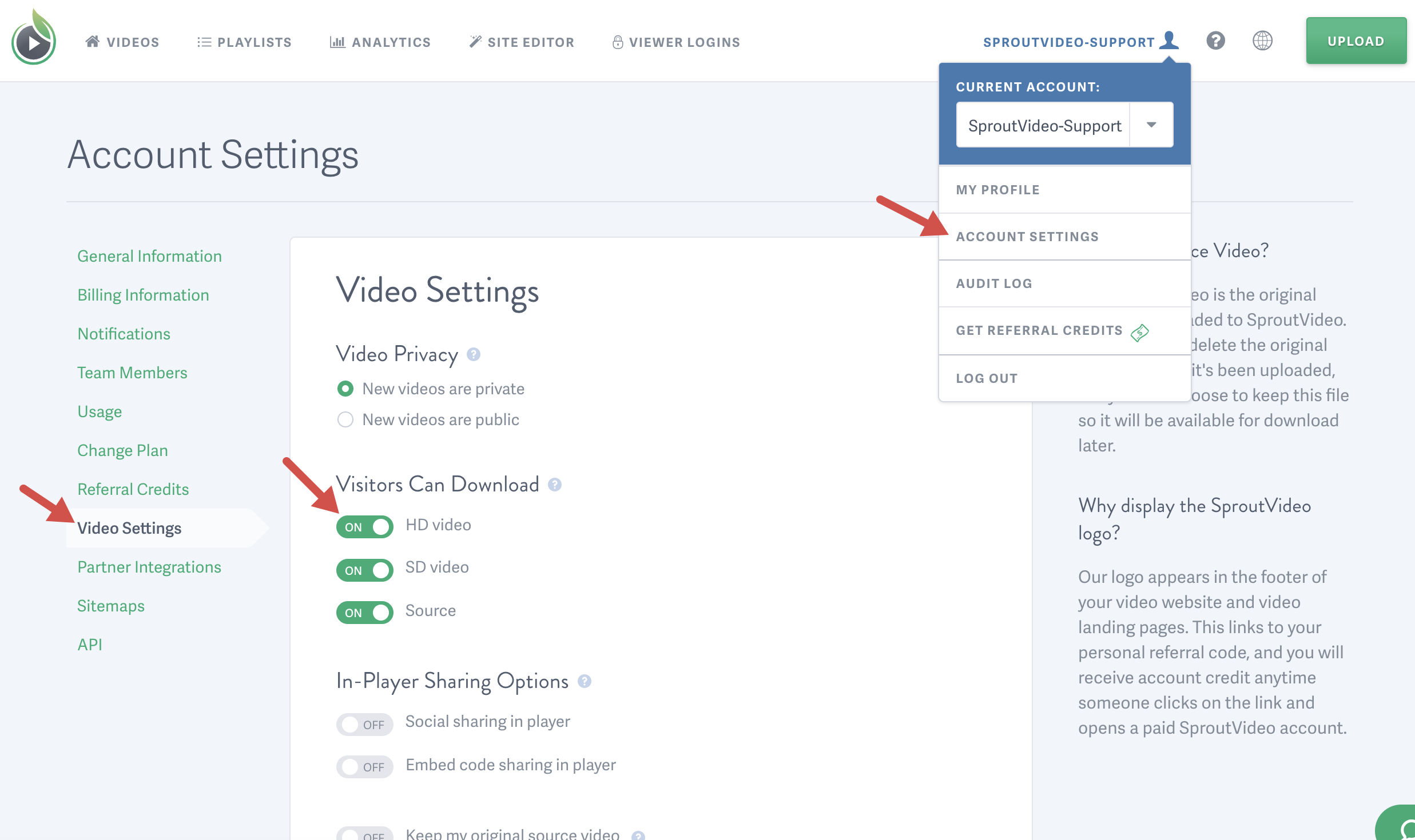 Visitor Download Settings for videos hosted on SproutVideo