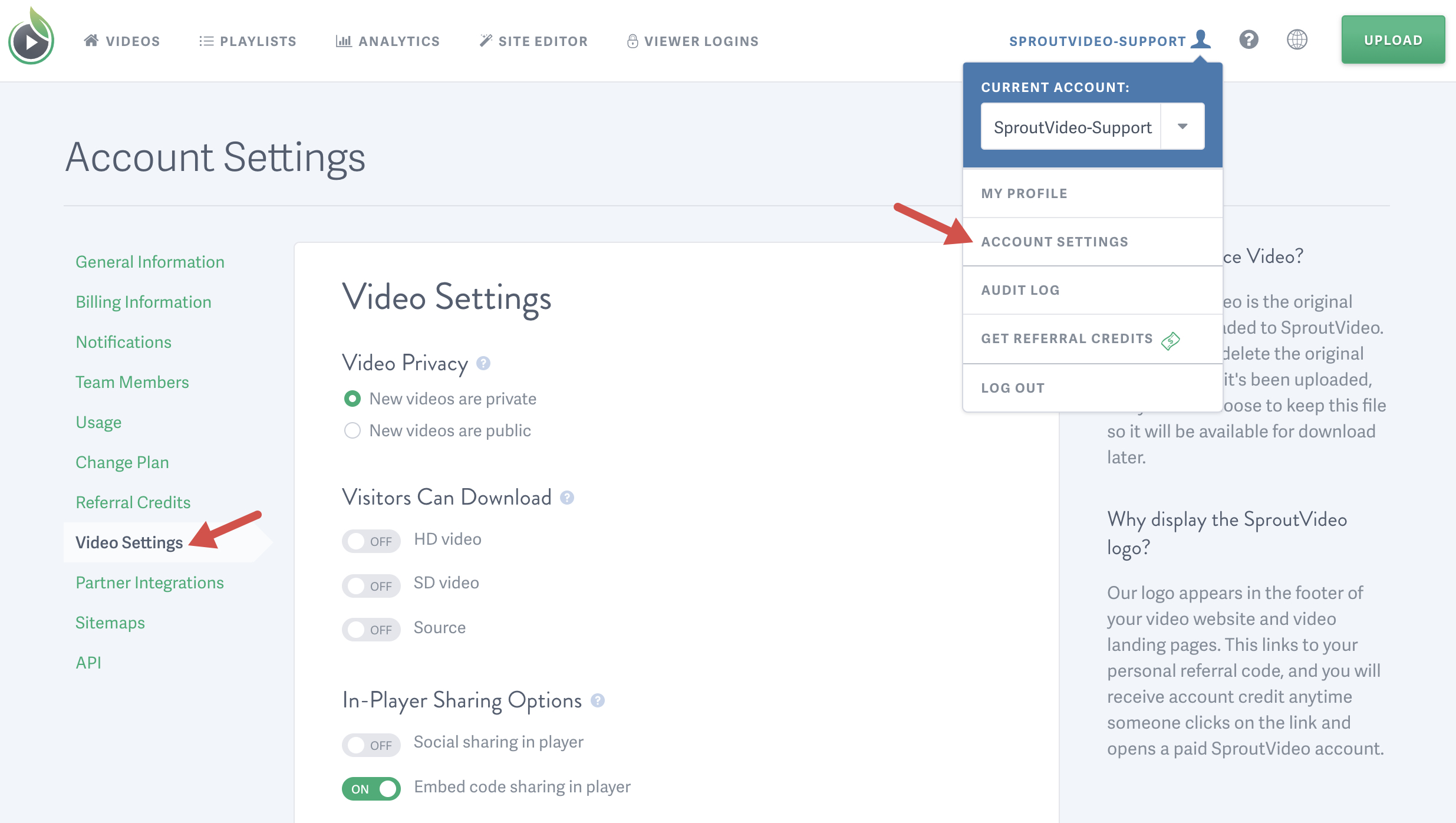 Manage your Video Settings for videos hosted on SproutVideo