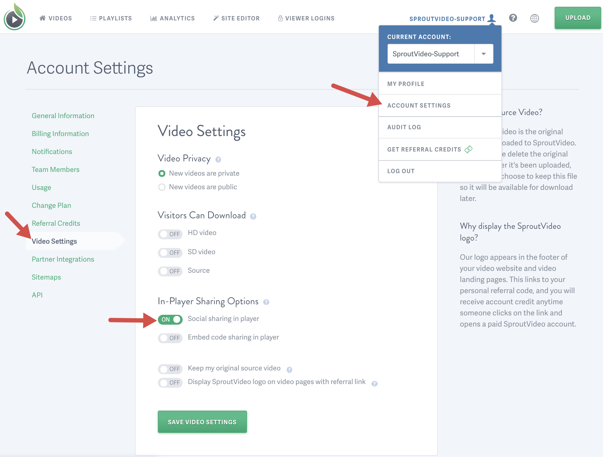enable social sharing through your SproutVideo embed code