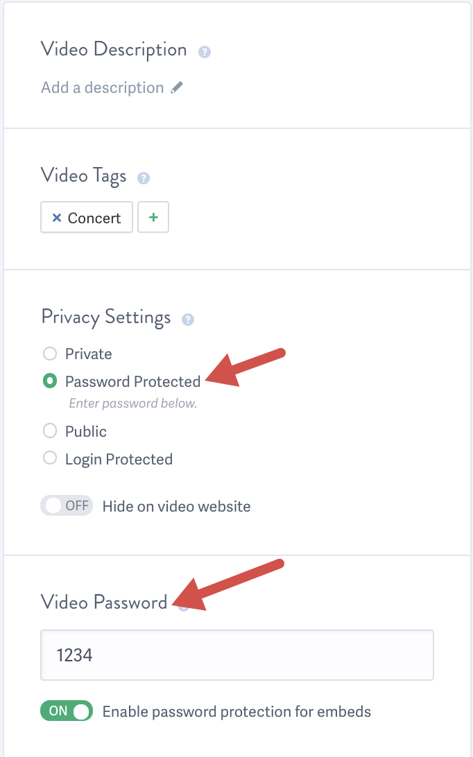 Set password for video hosted on SproutVideo