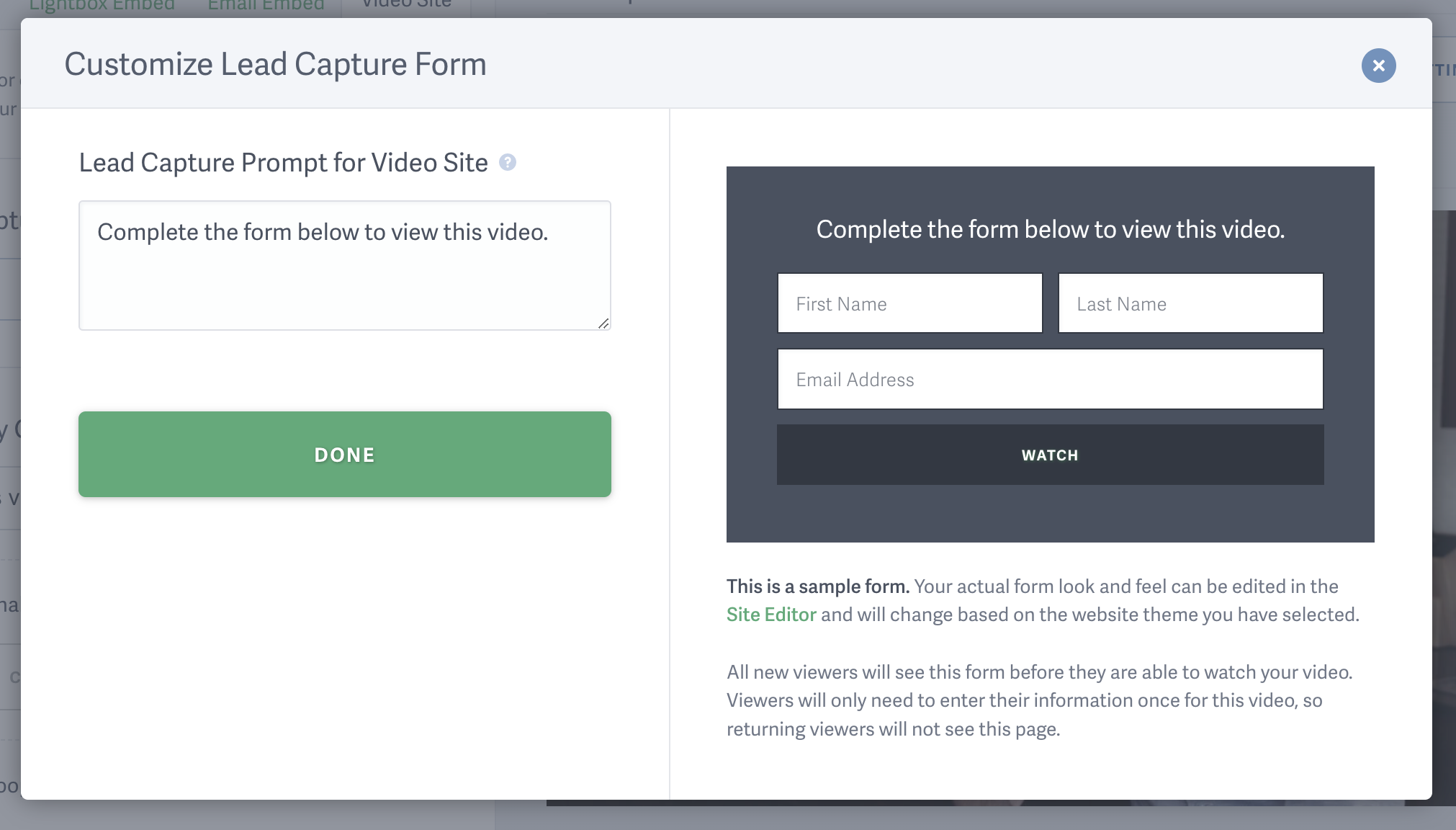 Customize Lead Capture For Video Site