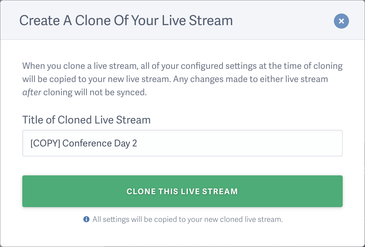 Enter a title for your duplicated live stream