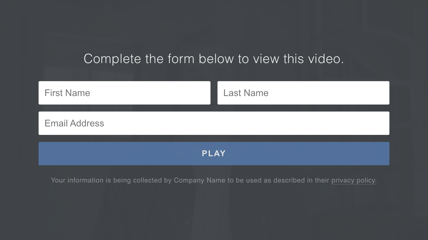 An embedded video with default lead capture form enabled
