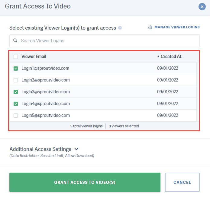 Grant access to selected logins