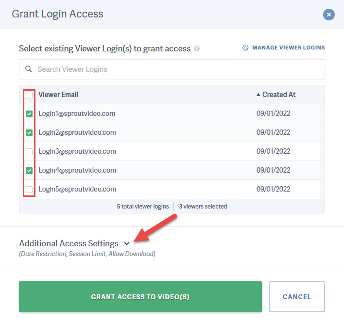 Select Logins to grant access