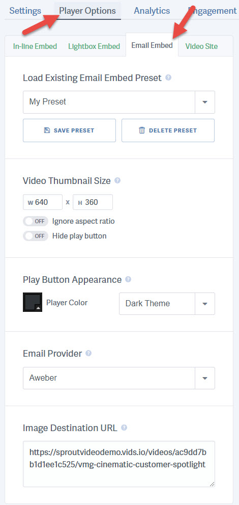 Customize the email embed code for a video hosted on SproutVideo