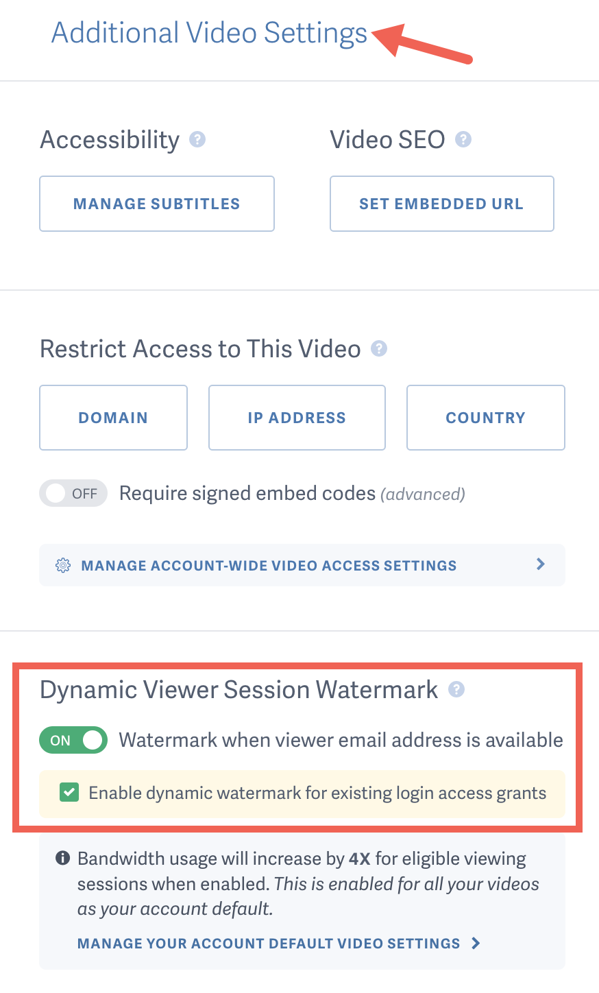 Enable a Dynamic Watermark for existing Viewer Logins per video