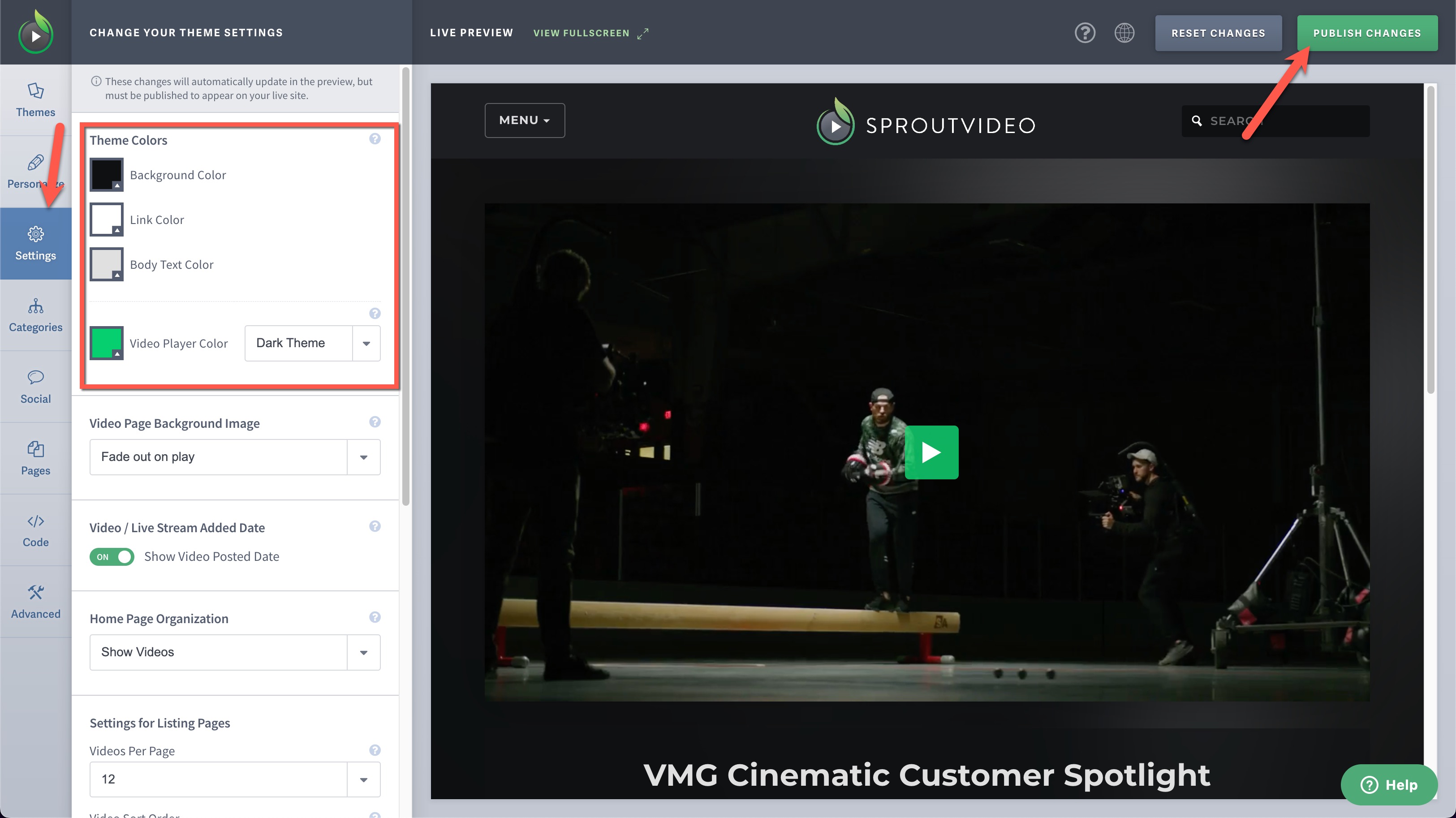 Change different colors for your video site hosted by SproutVideo