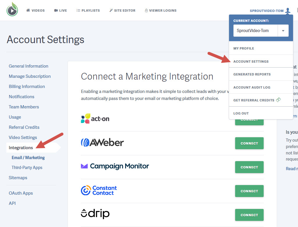 Email and Marketing Automation Integrations for SproutVideo Accountholders