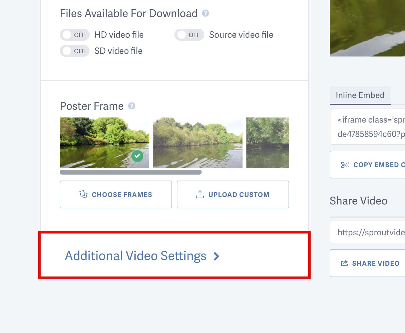 Open the 'Advanced Video Settings' on SproutVideo video detail settings page