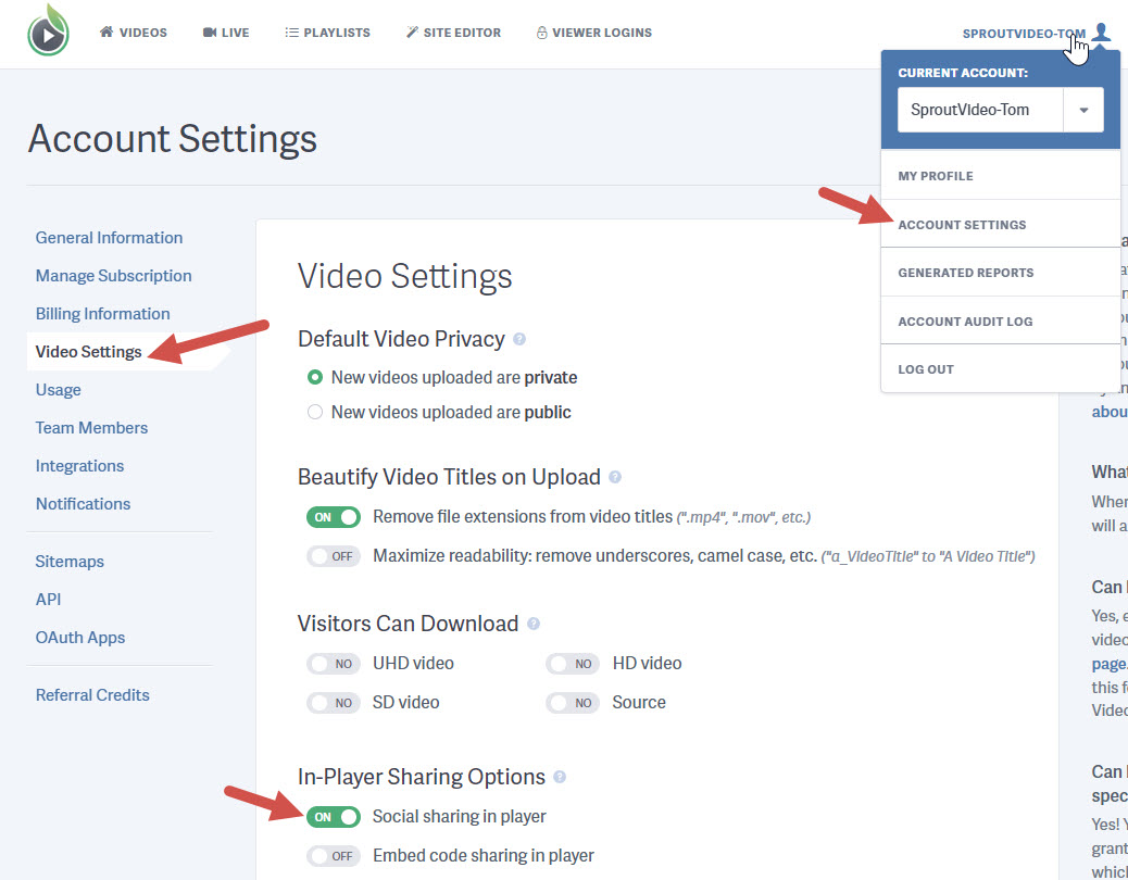 enable social sharing through your SproutVideo embed code