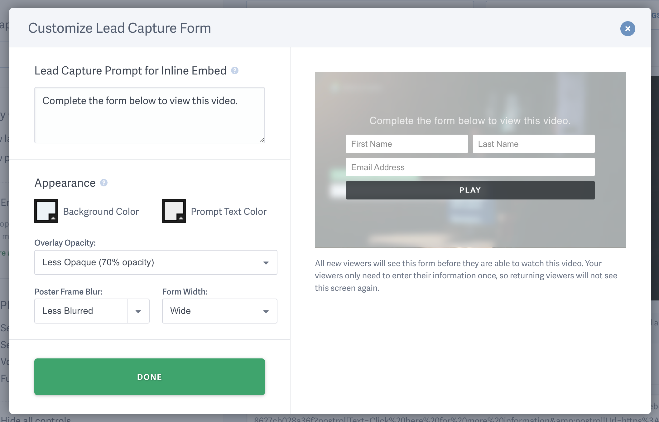 Customize Lead Capture Form For Embeds