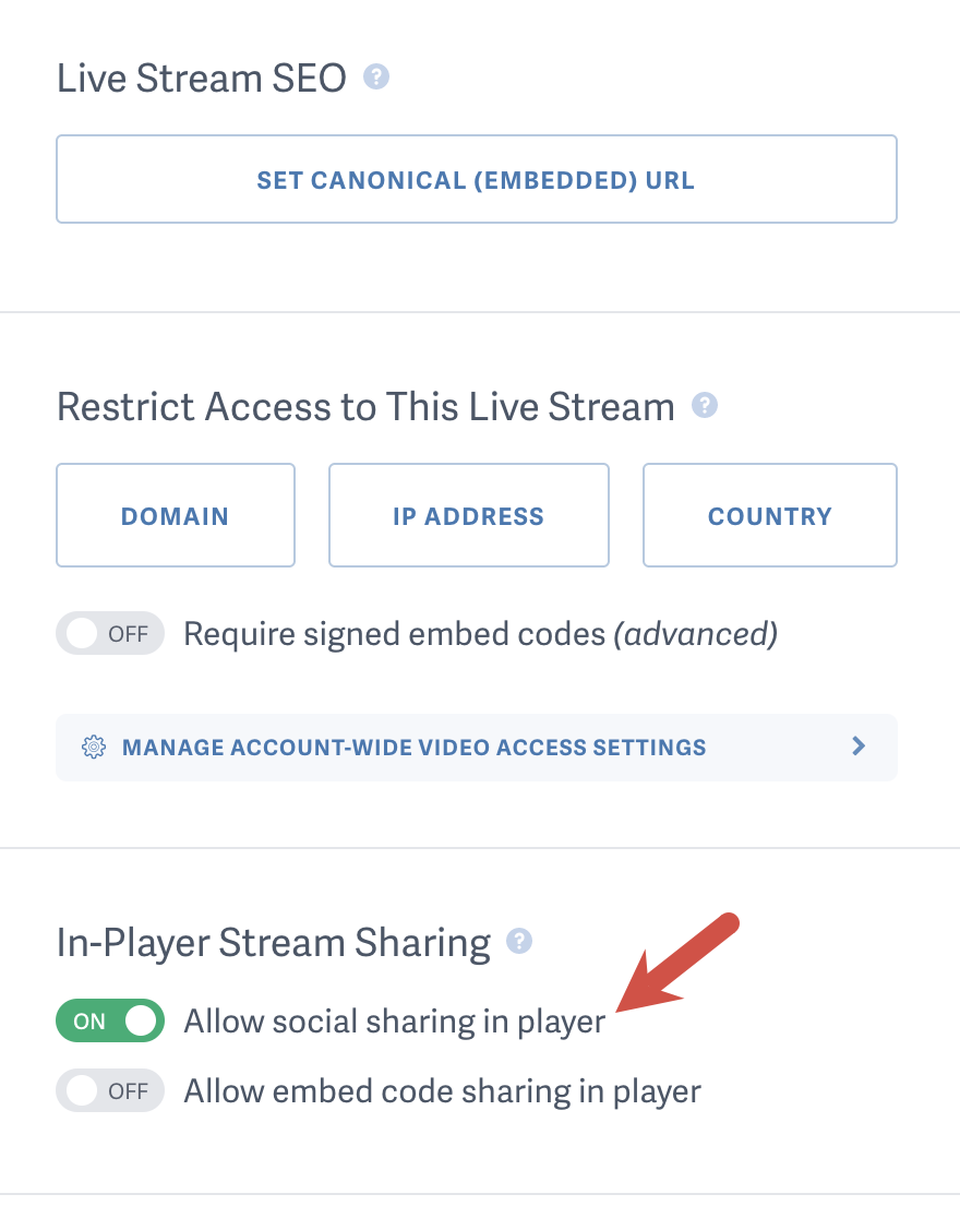 Enable Social Sharing for Live Stream