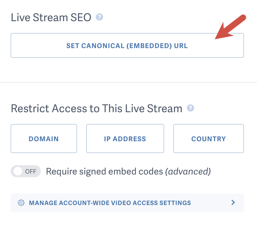 Set Canonical (Embedded) URL for Live Streams