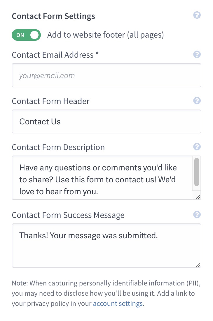 Contact Form Settings