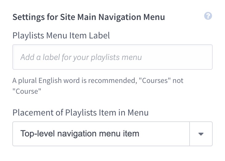 Settings for Site Main Navigation Menu