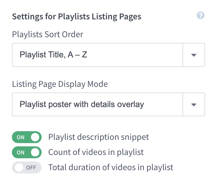Settings for Playlists Listing Pages