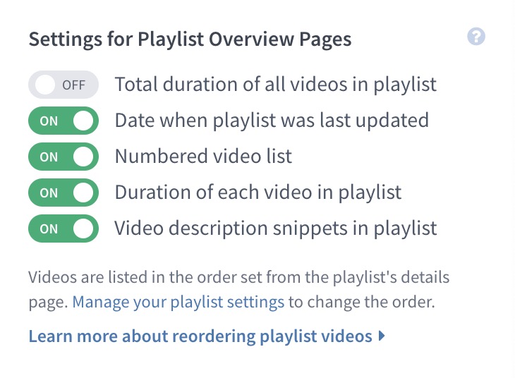 Settings for Playlist Overview Pages