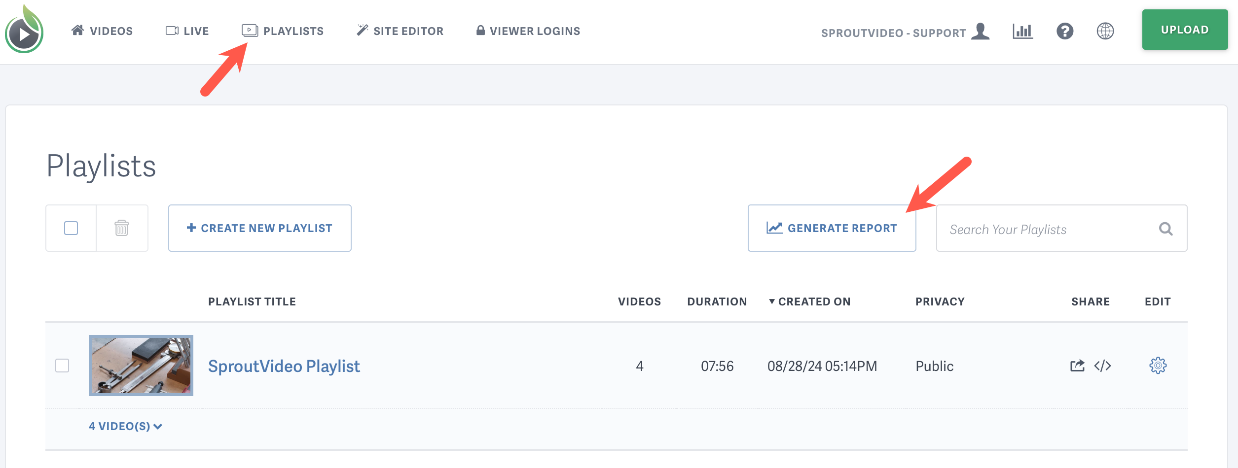 SproutVideo Playlist Report