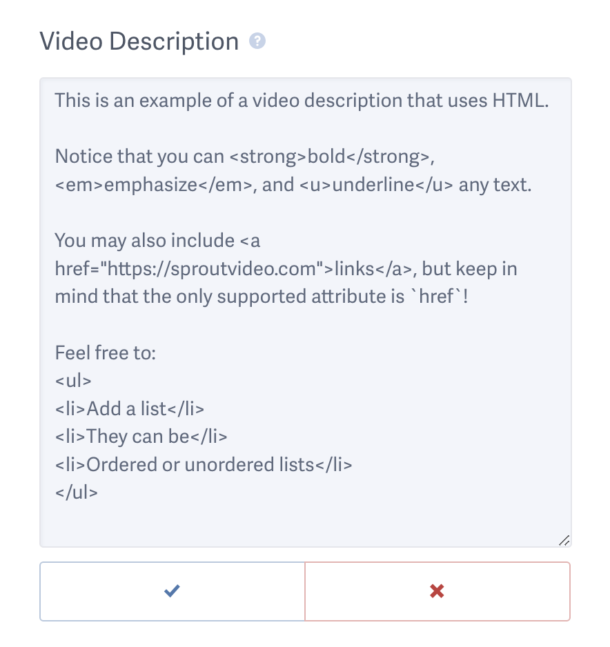 An example of HTML in a video description field