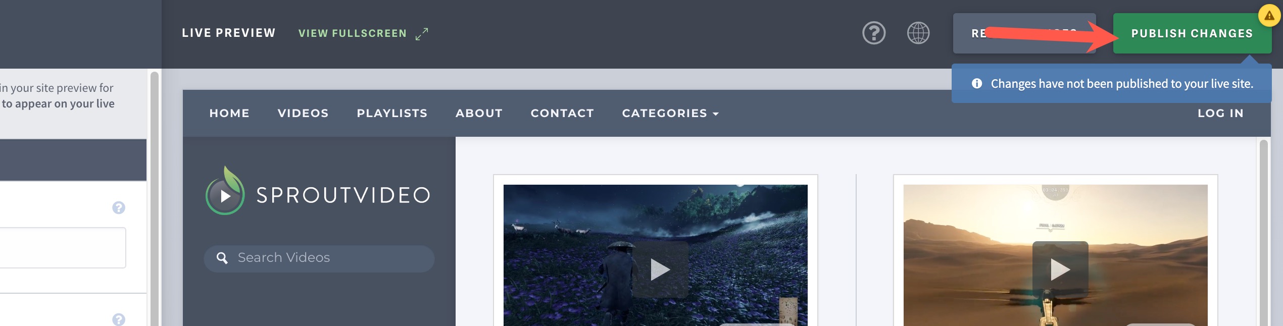 Publish Changes to your Video Website