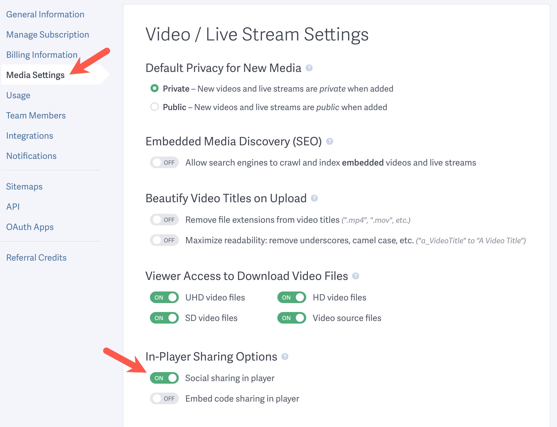 enable social sharing through your SproutVideo embed code