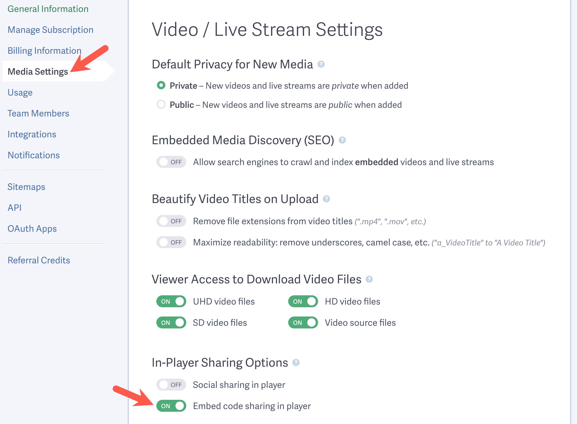 enable social sharing through your SproutVideo embed code