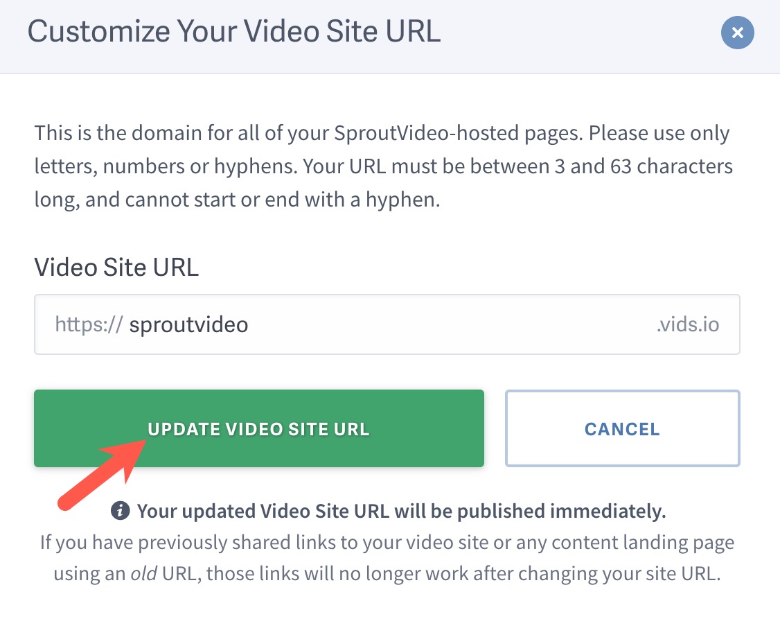 Enter your URL and Update Video Site URL