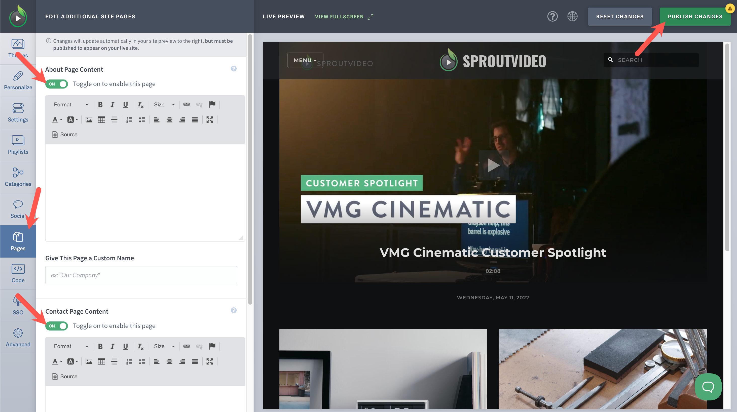 Create About and Contact Pages for Your Video Website Hosted by SproutVideo