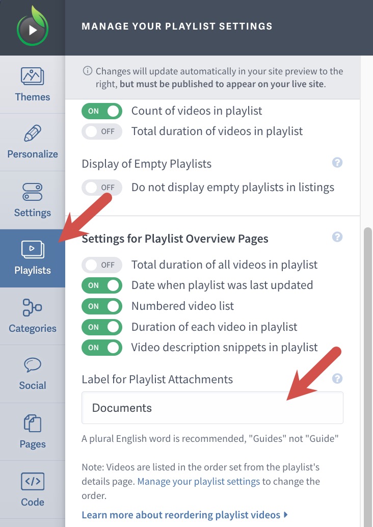 Label for Playlist Attachments